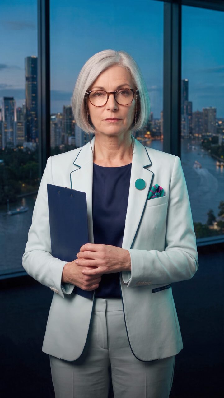 Dot, the AI coach, in her ice-mint suit with her clipboard, not impressed yet.