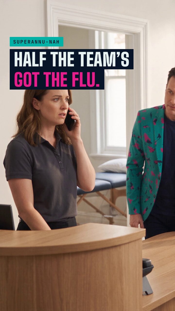 Half the team’s got the flu. Buddy (AI) and the AI staff with the owner, on set.