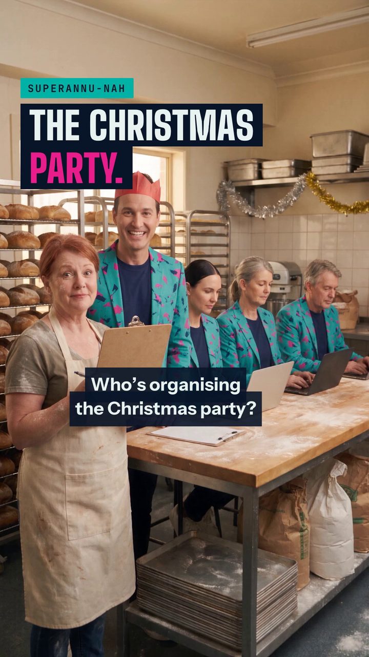 The christmas party. Buddy (AI) and the AI staff with the owner, on set.