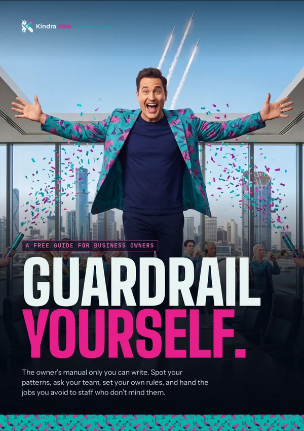 The cover of the Guardrail Yourself guide: Buddy (AI) with his arms wide on a boardroom table, the title in huge letters.