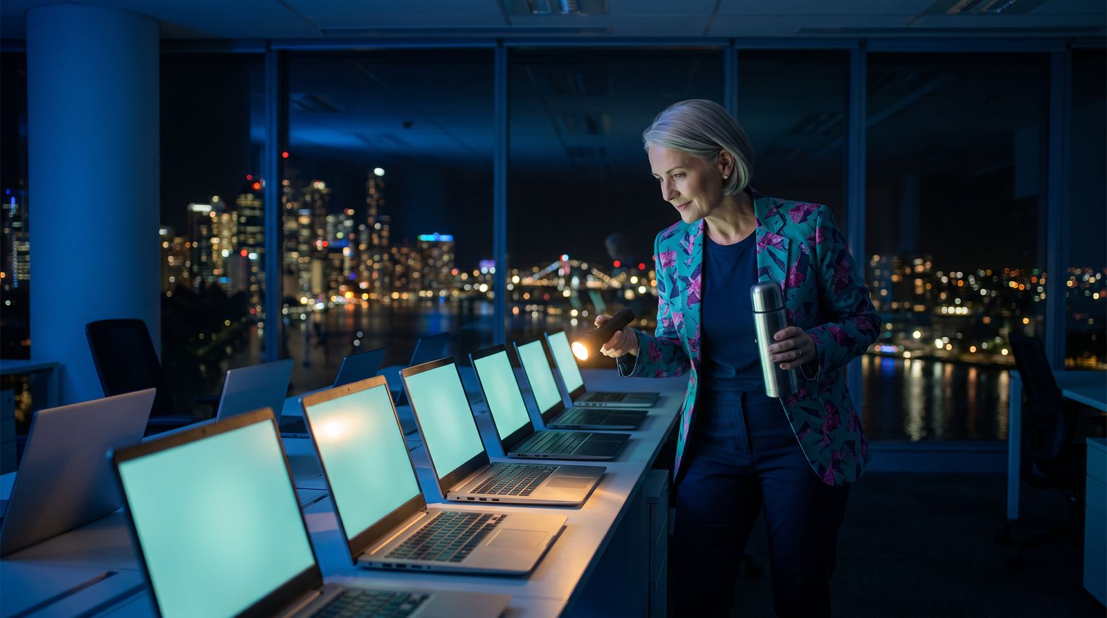 The night-shift watchdog walks the dark office at 2am with a torch, checking every glowing laptop